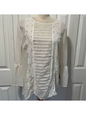 NWT Sweet Magnolia White Floral Lace Blouse Size XL